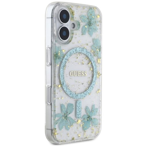 Guess HC MagSafe Resin Flowers and Glitter case for iPhone 16 Turquoise - Image 4