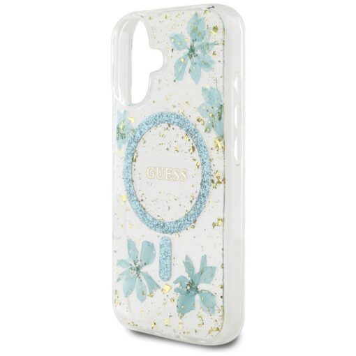 Guess HC MagSafe Resin Flowers and Glitter case for iPhone 16 Turquoise - Image 6
