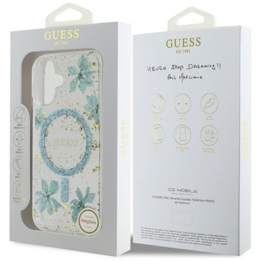 Guess HC MagSafe Resin Flowers and Glitter case for iPhone 16 Turquoise - Image 8