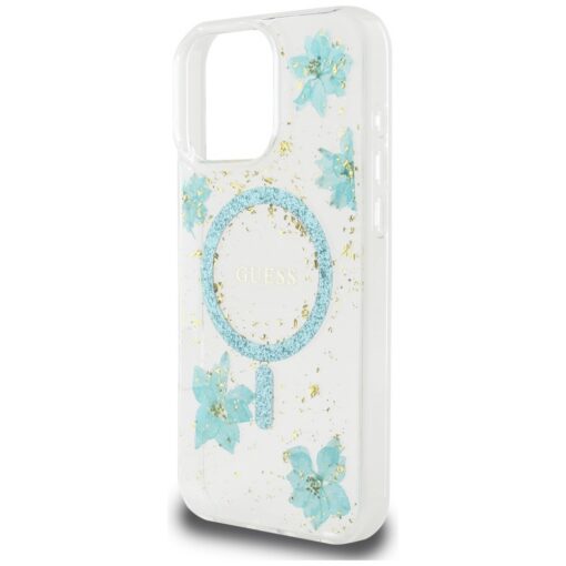 Guess HC MagSafe Resin Flowers and Glitter case for iPhone 16 Pro Turquoise - Image 6