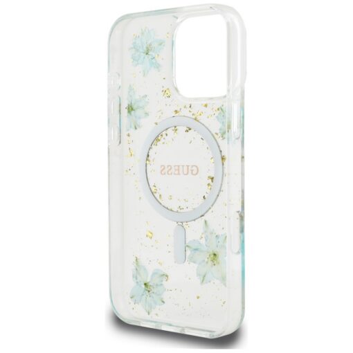 Guess HC MagSafe Resin Flowers and Glitter case for iPhone 16 Pro Max Turquoise - Image 7