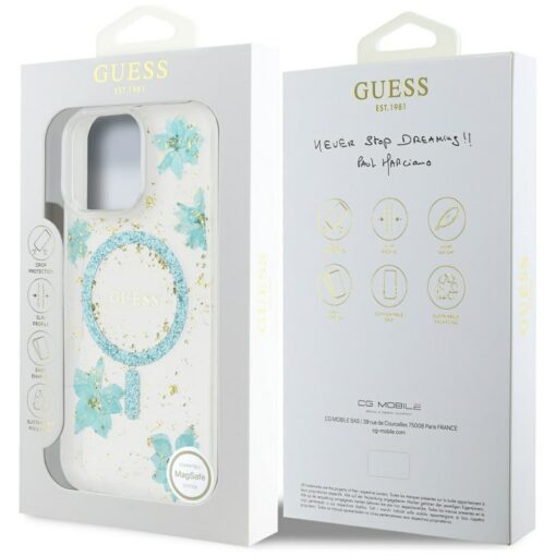Guess HC MagSafe Resin Flowers and Glitter case for iPhone 16 Pro Max Turquoise - Image 8