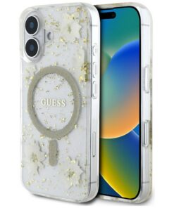 Guess HC MagSafe Resin Flowers and Glitter case for iPhone 16 Beige
