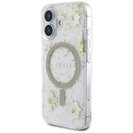 Guess HC MagSafe Resin Flowers and Glitter case for iPhone 16 Beige - Image 2