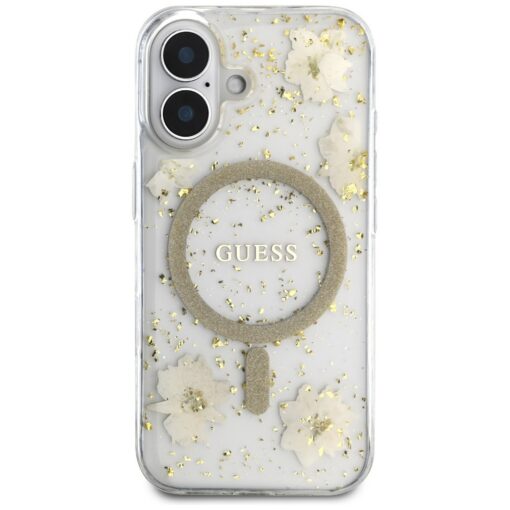 Guess HC MagSafe Resin Flowers and Glitter case for iPhone 16 Beige - Image 3