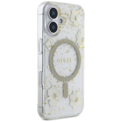 Guess HC MagSafe Resin Flowers and Glitter case for iPhone 16 Beige - Image 4