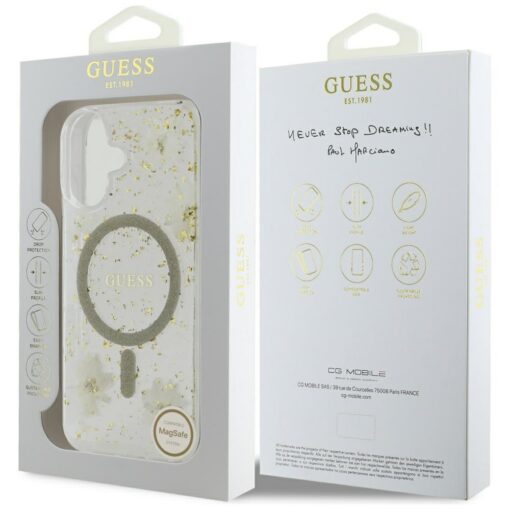 Guess HC MagSafe Resin Flowers and Glitter case for iPhone 16 Beige - Image 8