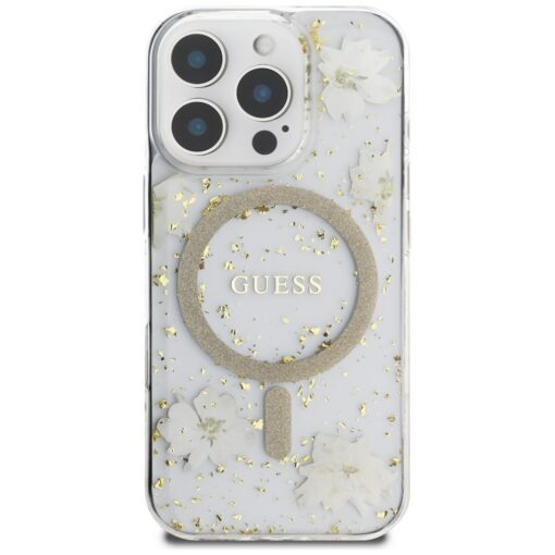 Guess HC MagSafe Resin Flowers and Glitter case for iPhone 16 Pro Beige - Image 3