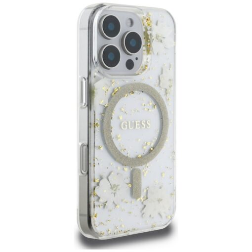 Guess HC MagSafe Resin Flowers and Glitter case for iPhone 16 Pro Beige - Image 4