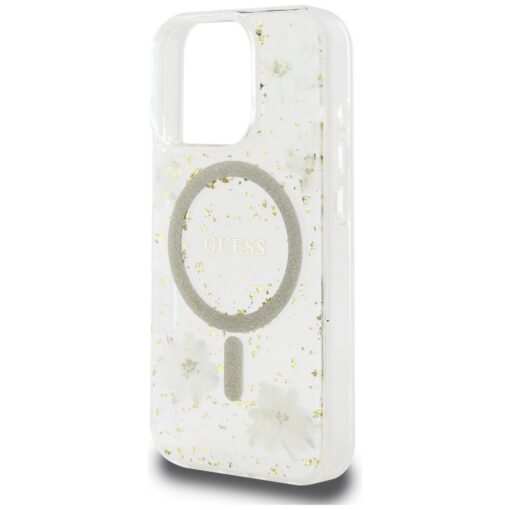 Guess HC MagSafe Resin Flowers and Glitter case for iPhone 16 Pro Beige - Image 6