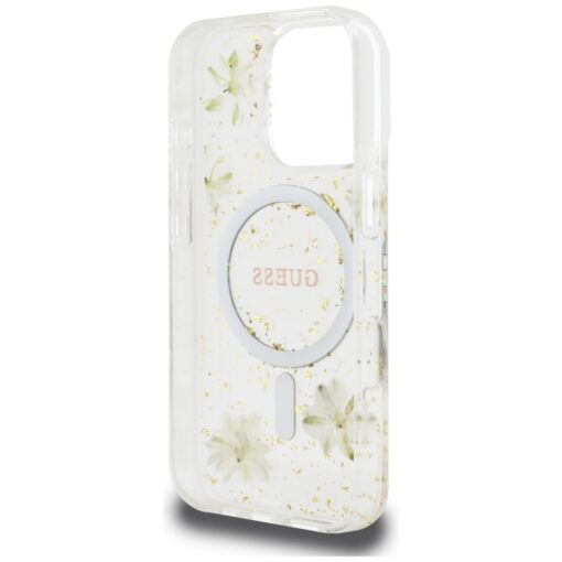 Guess HC MagSafe Resin Flowers and Glitter case for iPhone 16 Pro Beige - Image 7