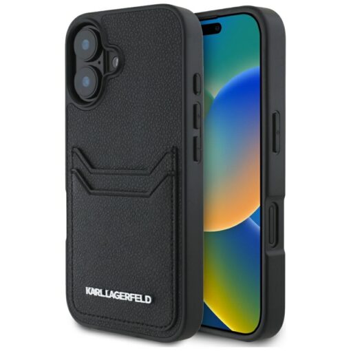 Karl Lagerfeld HC Grained PU CardSlot Metal Elong case for iPhone 16 Black