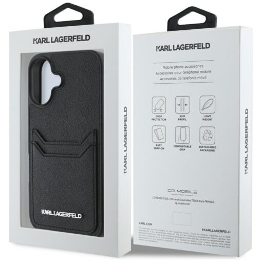 Karl Lagerfeld HC Grained PU CardSlot Metal Elong case for iPhone 16 Black - Image 8