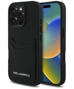 Karl Lagerfeld HC Grained PU CardSlot Metal Elong Case for iPhone 16 Pro Max Black