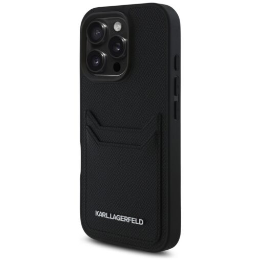 Karl Lagerfeld HC Grained PU CardSlot Metal Elong Case for iPhone 16 Pro Max Black - Image 2