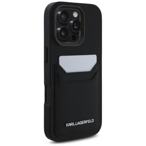 Karl Lagerfeld HC Grained PU CardSlot Metal Elong Case for iPhone 16 Pro Max Black - Image 4