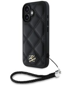 Karl Lagerfeld HC Quilted PU Initial Logo & Chain Strap case for iPhone 16 Black
