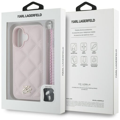 Karl Lagerfeld HC Quilted PU Initial Logo & Chain Strap case for iPhone 16 Pink - Image 7