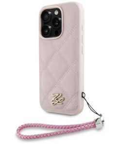 Karl Lagerfeld HC Quilted PU Initial Logo & Chain Strap case for iPhone 16 Pro Pink