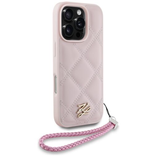 Karl Lagerfeld HC Quilted PU Initial Logo & Chain Strap case for iPhone 16 Pro Pink - Image 3