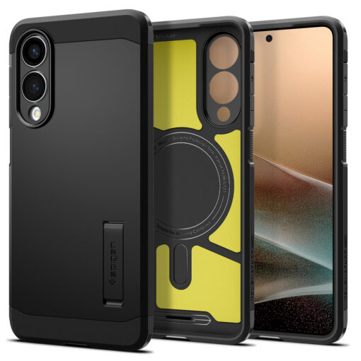 Kaitseümbris Tough Armor AI (MagFit), Samsung Galaxy S25 Edge, must, tugijalaga, Qi2/MagSafe toega, Spigen