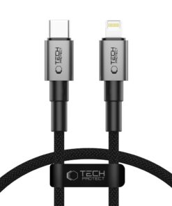 USB-kaabel USB-C otsik <-> Apple iPhone Lightning otsik, 25cm, PD27W/3A, tumehall, Tech-Protect
