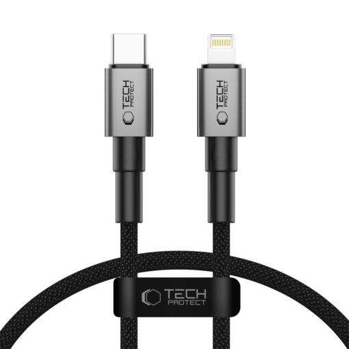 USB-kaabel USB-C otsik <-> Apple iPhone Lightning otsik, 25cm, PD27W/3A, tumehall, Tech-Protect