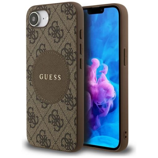 Guess HC MagSafe PU 4G Circle with Classic Logo case for iPhone 16e Brown