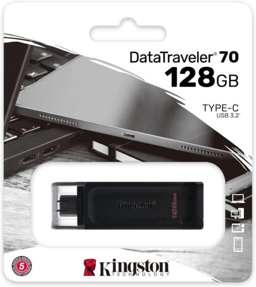 Mälupulk DataTraveler 70, 128GB, USB-C 3.2, must, Kingston - Image 2