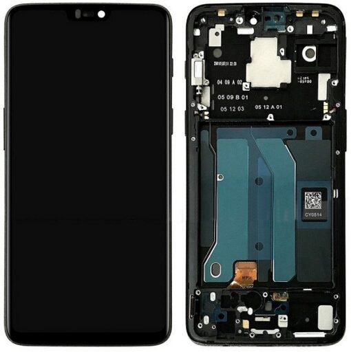 LCD Touchscreen (Refurb & incl. frame) - Mirror Black, OnePlus 6 - Refurbished (varuosa)