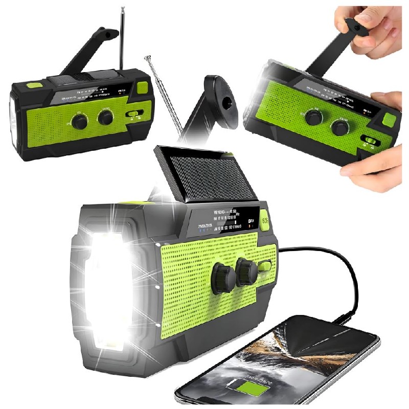Radio receiver RC-K-1394 with solar cells (FLASHLIGHT POWERBANK 4000mAh AM FM SOS USB)