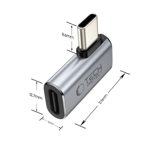 Nurgaadapter USB-C otsik -> USB-C pesa, 90 kraadi, hall, AA01, Tech-Protect - Image 2