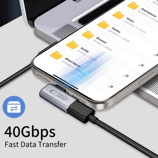 Nurgaadapter USB-C otsik -> USB-C pesa, 90 kraadi, hall, AA01, Tech-Protect - Image 3