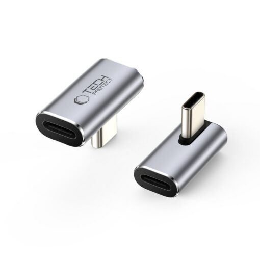Nurgaadapter USB-C otsik -> USB-C pesa, 90 kraadi, hall, AA03, Tech-Protect