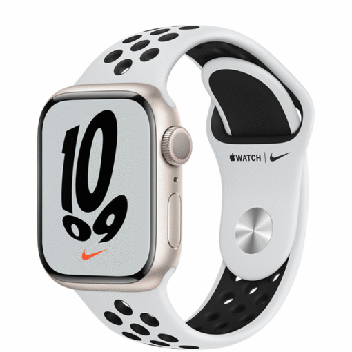 Apple Watch Nike Series 7 GPS 41mm Starlight Aluminum Case with Pure Platinum/Black Nike Sport Band - (uus)
