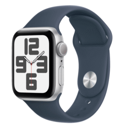 Apple Watch SE (2023) GPS 40mm Silver Aluminum Case with Storm Blue Sport Band - M/L - (uus)
