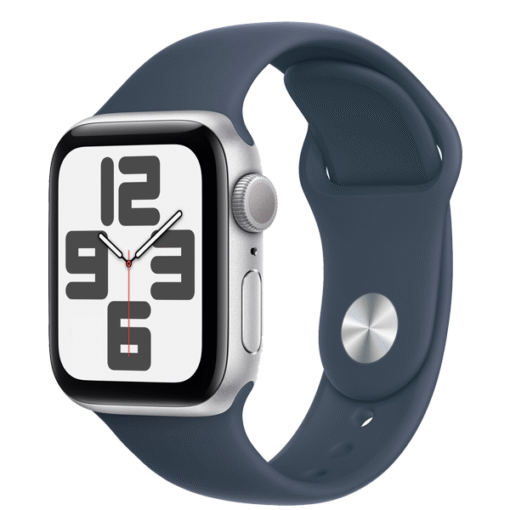 Apple Watch SE (2023) GPS 40mm Silver Aluminum Case with Storm Blue Sport Band - M/L - (uus)