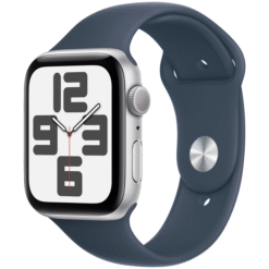 Apple Watch SE (2023) GPS + Cellular 44mm Silver Aluminum Case with Storm Blue Sport Band - S/M - (uus)