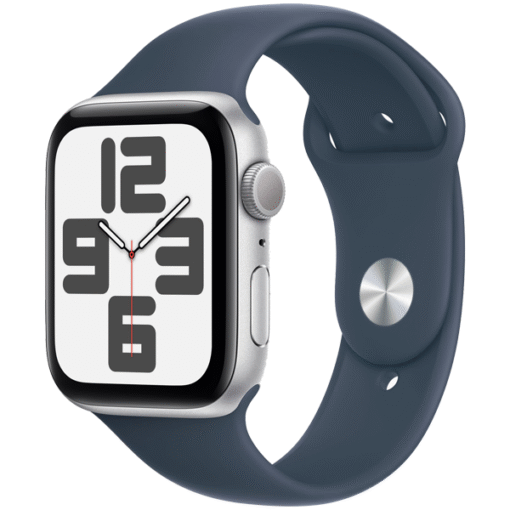 Apple Watch SE (2023) GPS + Cellular 44mm Silver Aluminum Case with Storm Blue Sport Band - S/M - (uus)