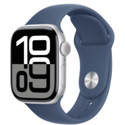 Apple Watch Series 10 GPS + Cellular 42mm Silver Aluminum Case with Denim Sport Band - S/M - (uus)