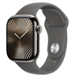 Apple Watch Series 10 GPS + Cellular 42mm Natural Titanium Case with Stone Gray Sport Band - S/M - (uus)