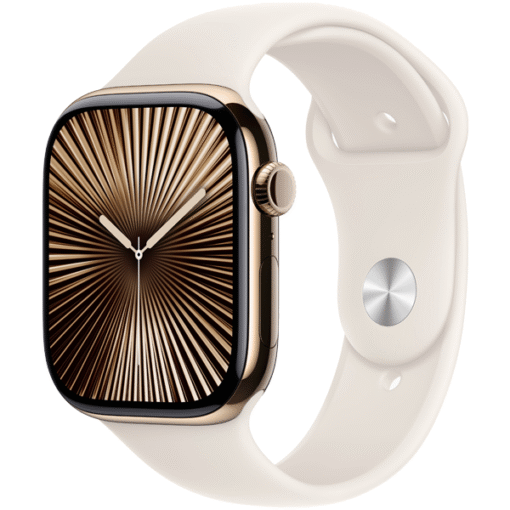 Apple Watch Series 10 GPS + Cellular 46mm Gold Titanium Case with Starlight Sport Band - S/M - (uus)