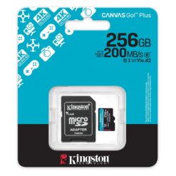 Mälukaart microSD 256GB 200MB/s, UHS-I U30 V30 A2, R200/W160, Canvas Go Plus, Kingston