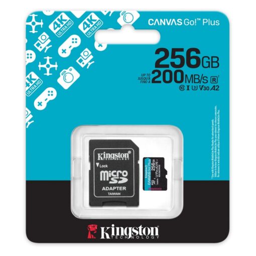Mälukaart microSD 256GB 200MB/s, UHS-I U30 V30 A2, R200/W160, Canvas Go Plus, Kingston
