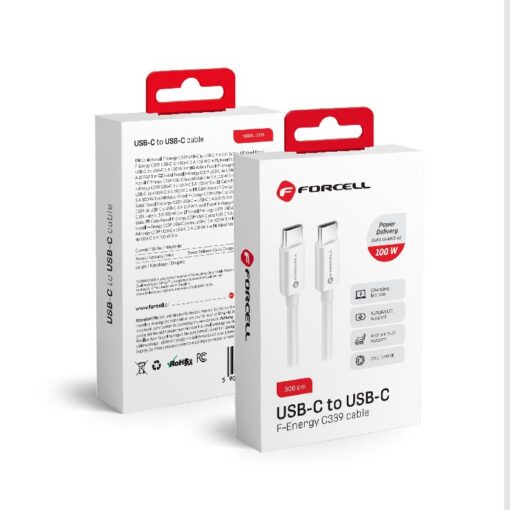 USB cable Forcell (C339) "USB-C (Type-C) to USB-C (Type-C)" (100W 5A) white 3M