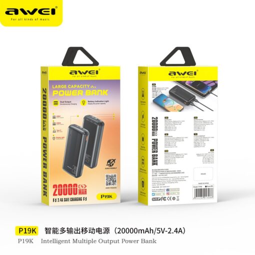 Väline aku Power Bank Awei P19K 5V/2.4A 20000mAh must - Image 5