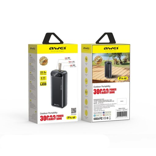 Väline aku Power Bank Awei PA-12 5V/3A 30000mAh must - Image 2