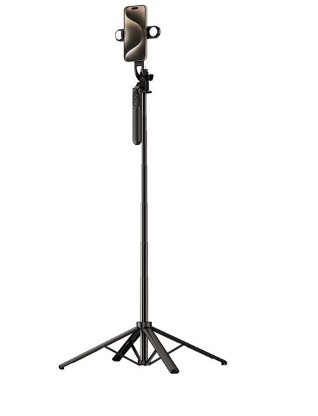 Selfie stick + tripod Wozinsky (WH181D-Y1S) (Bluetooth; dual lamp) black 1.75M