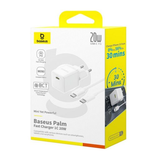 Laadija Baseus Palm 20W USB-C + USB-C to USB-C cable 1.0m valge P10111602213-01 - Image 4