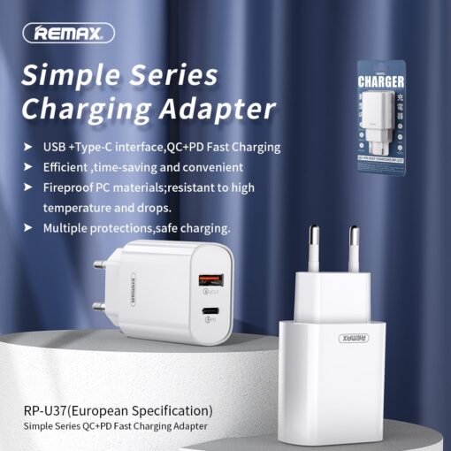 Laadija Remax RP-U37 20W USB-C/USB-A valge - Image 2